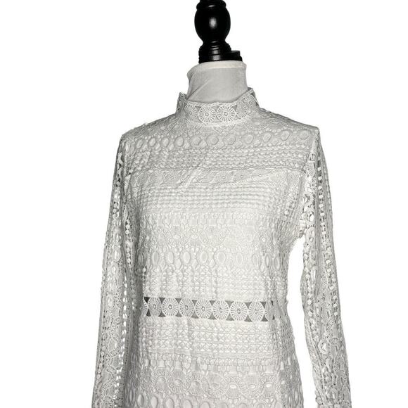 Lace High Neck Long Sleeve Dress White Size Large - Picture 2 of 7